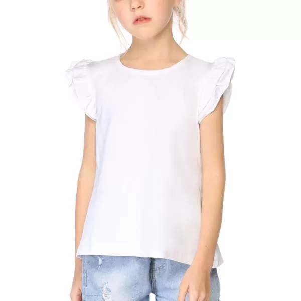 Arshiner Girls Basic Ruffle Sleeve Cute T-Shirt Stretchy Tunic Tank Tops School Blouse