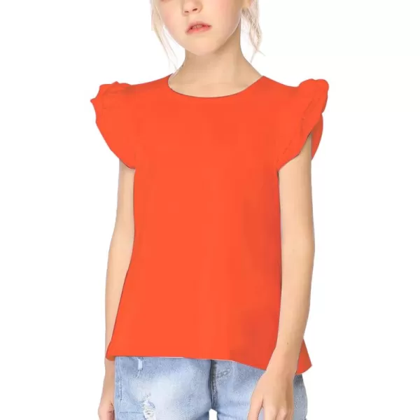 Arshiner Girls Basic Ruffle Sleeve Cute T-Shirt Stretchy Tunic Tank Tops School Blouse
