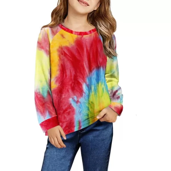 Arshiner Girls Casual Tie Dye Crewneck Long Sleeve Sweaters Loose Fashion Tops for 4-12 Years