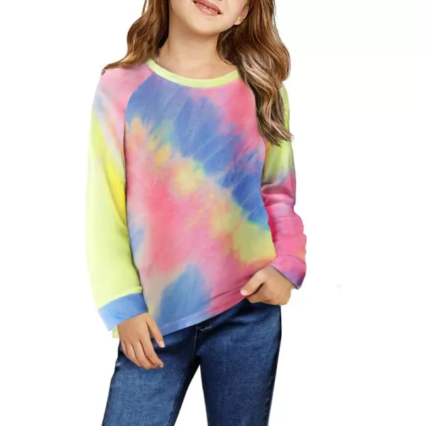 Arshiner Girls Casual Tie Dye Crewneck Long Sleeve Sweaters Loose Fashion Tops for 4-12 Years