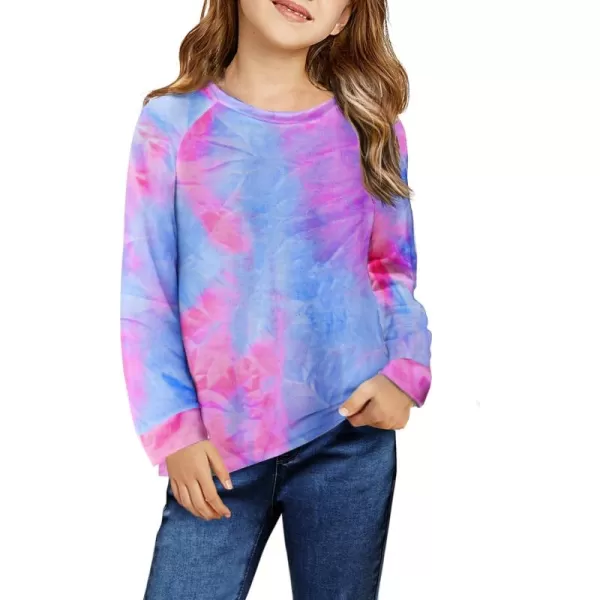 Arshiner Girls Casual Tie Dye Crewneck Long Sleeve Sweaters Loose Fashion Tops for 4-12 Years