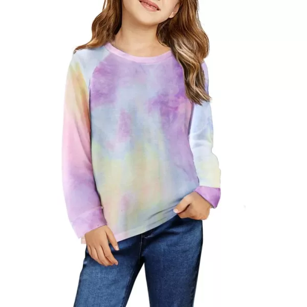Arshiner Girls Casual Tie Dye Crewneck Long Sleeve Sweaters Loose Fashion Tops for 4-12 Years