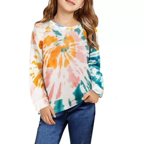 Arshiner Girls Casual Tie Dye Crewneck Long Sleeve Sweaters Loose Fashion Tops for 4-12 Years