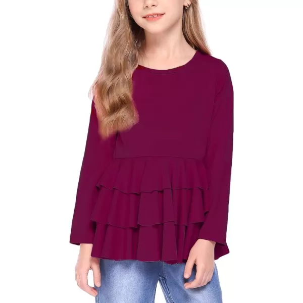 Arshiner Girls Casual Tunic Tops Long Sleeve Layered Ruffle Hem Blouse T-Shirts for 6-15 Years