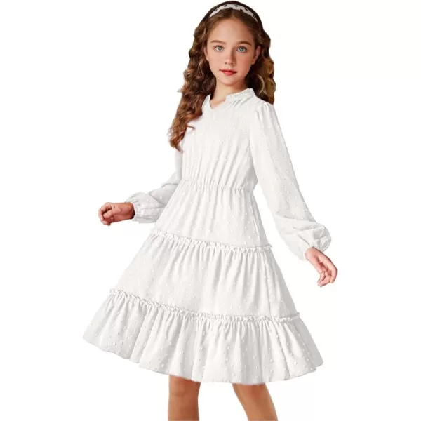 Arshiner Girls Dresses Long Sleeve Swiss Dot V Neck Ruffle Tiered Casual Party Dress