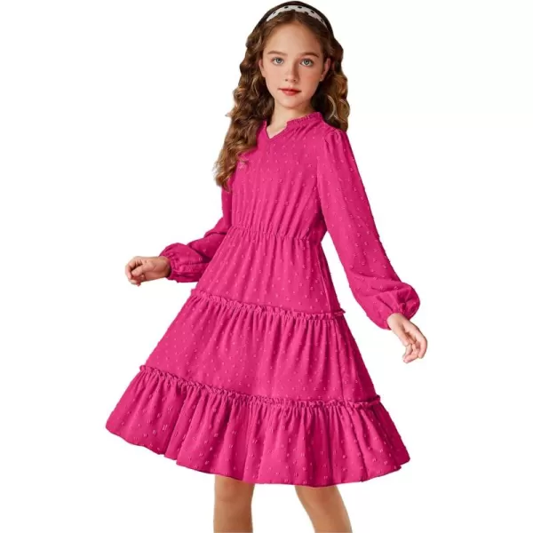 Arshiner Girls Dresses Long Sleeve Swiss Dot V Neck Ruffle Tiered Casual Party Dress