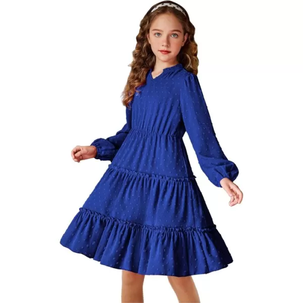 Arshiner Girls Dresses Long Sleeve Swiss Dot V Neck Ruffle Tiered Casual Party Dress