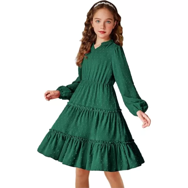 Arshiner Girls Dresses Long Sleeve Swiss Dot V Neck Ruffle Tiered Casual Party Dress