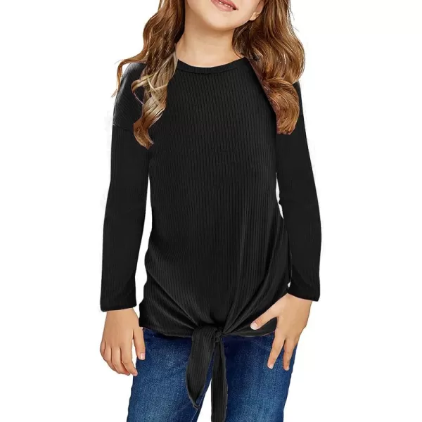 Arshiner Girls Knit Tops Colorblock Shirts Long Sleeve Sweaters Knot Front Blouse