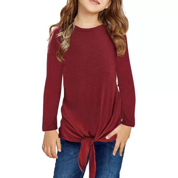 Arshiner Girls Knit Tops Colorblock Shirts Long Sleeve Sweaters Knot Front Blouse
