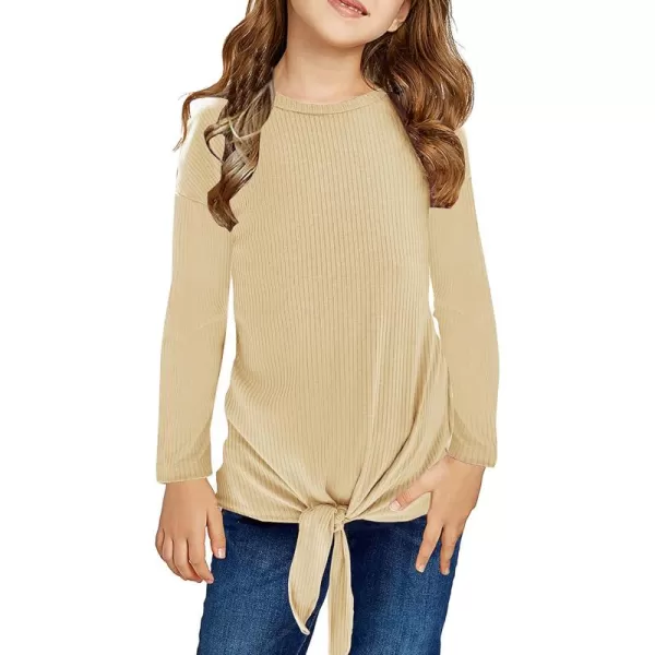 Arshiner Girls Knit Tops Colorblock Shirts Long Sleeve Sweaters Knot Front Blouse