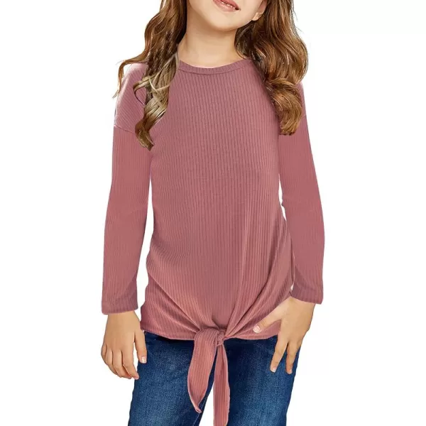Arshiner Girls Knit Tops Colorblock Shirts Long Sleeve Sweaters Knot Front Blouse