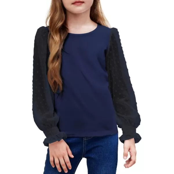 Arshiner Girls Long Sleeve Shirt with Ruffle Cuffs Polka Swiss Dots Kids Girls Pullover Shirts Cute Crewneck Girls Top