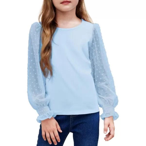 Arshiner Girls Long Sleeve Shirt with Ruffle Cuffs Polka Swiss Dots Kids Girls Pullover Shirts Cute Crewneck Girls Top