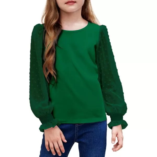 Arshiner Girls Long Sleeve Shirt with Ruffle Cuffs Polka Swiss Dots Kids Girls Pullover Shirts Cute Crewneck Girls Top