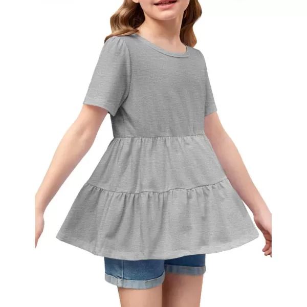 Arshiner Girls Peplum Tops Short Sleeve T Shirts for Girls Casual Tunic Tops Layered Hem Babydoll Peplum Blouse 4-12 Years