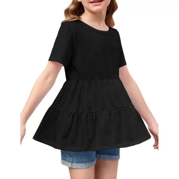 Arshiner Girls Peplum Tops Short Sleeve T Shirts for Girls Casual Tunic Tops Layered Hem Babydoll Peplum Blouse 4-12 Years