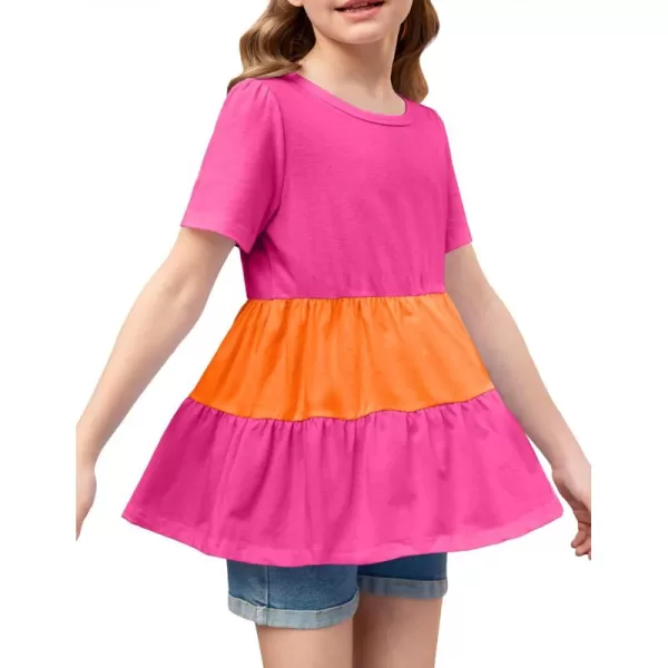 Arshiner Girls Peplum Tops Short Sleeve T Shirts for Girls Casual Tunic Tops Layered Hem Babydoll Peplum Blouse 4-12 Years