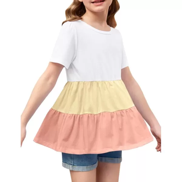 Arshiner Girls Peplum Tops Short Sleeve T Shirts for Girls Casual Tunic Tops Layered Hem Babydoll Peplum Blouse 4-12 Years