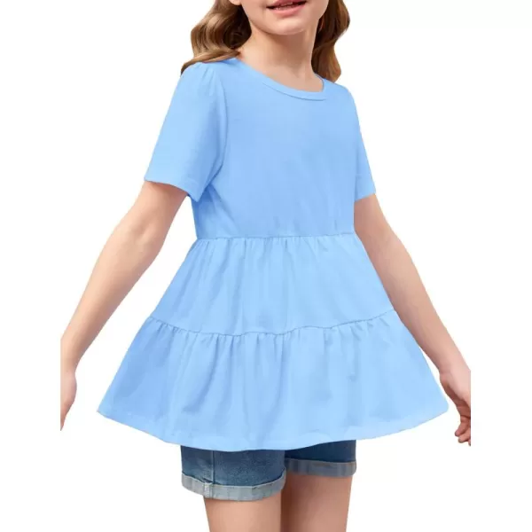 Arshiner Girls Peplum Tops Short Sleeve T Shirts for Girls Casual Tunic Tops Layered Hem Babydoll Peplum Blouse 4-12 Years