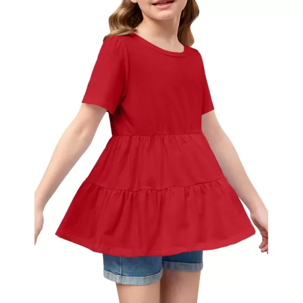 Arshiner Girls Peplum Tops Short Sleeve T Shirts for Girls Casual Tunic Tops Layered Hem Babydoll Peplum Blouse 4-12 Years