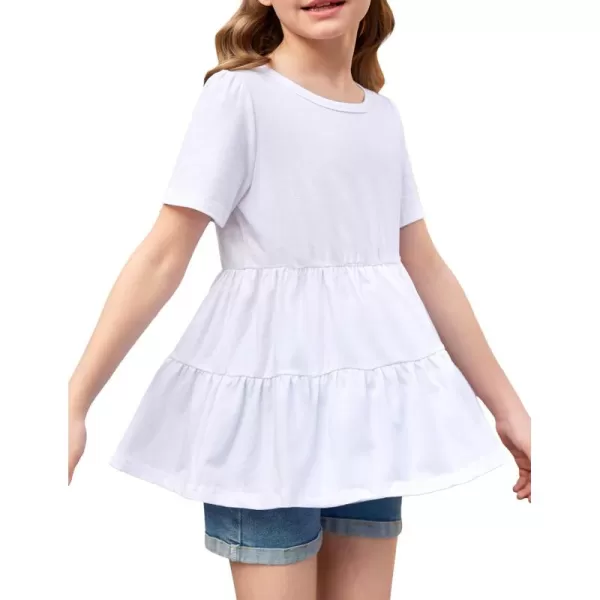 Arshiner Girls Peplum Tops Short Sleeve T Shirts for Girls Casual Tunic Tops Layered Hem Babydoll Peplum Blouse 4-12 Years