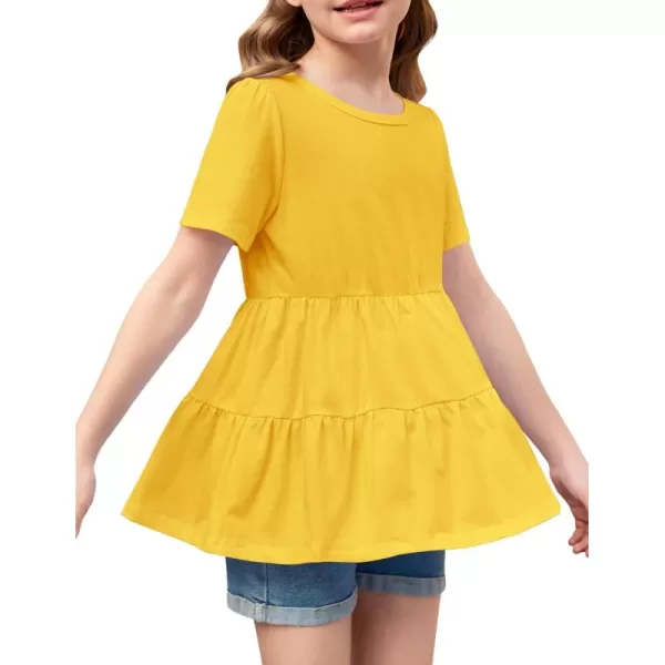 Arshiner Girls Peplum Tops Short Sleeve T Shirts for Girls Casual Tunic Tops Layered Hem Babydoll Peplum Blouse 4-12 Years