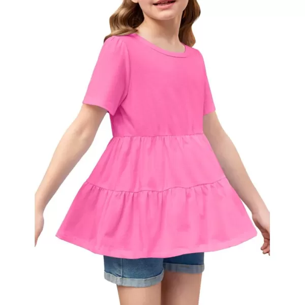 Arshiner Girls Peplum Tops Short Sleeve T Shirts for Girls Casual Tunic Tops Layered Hem Babydoll Peplum Blouse 4-12 Years
