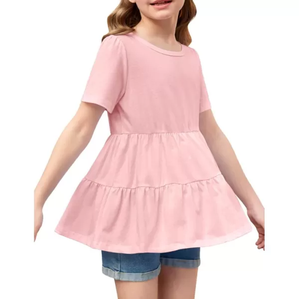 Arshiner Girls Peplum Tops Short Sleeve T Shirts for Girls Casual Tunic Tops Layered Hem Babydoll Peplum Blouse 4-12 Years