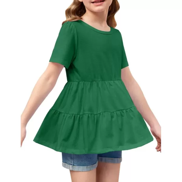 Arshiner Girls Peplum Tops Short Sleeve T Shirts for Girls Casual Tunic Tops Layered Hem Babydoll Peplum Blouse 4-12 Years