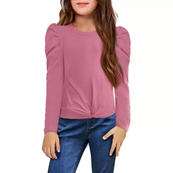 Arshiner Girls Puff Long Sleeve Shirts Twist Front Ribbed Knit T Shirt Crop Tops Tee Blouse