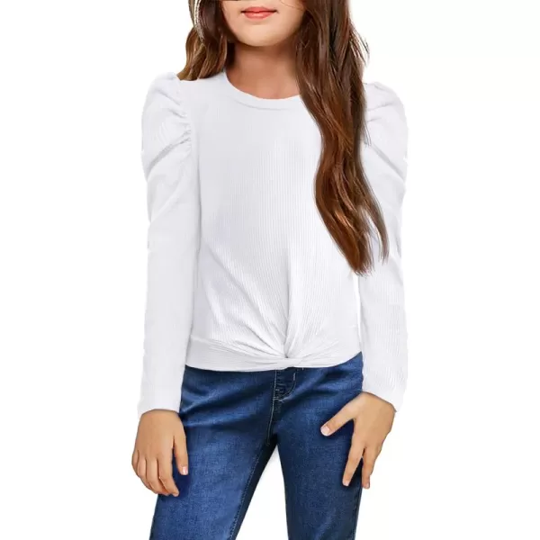 Arshiner Girls Puff Long Sleeve Shirts Twist Front Ribbed Knit T Shirt Crop Tops Tee Blouse