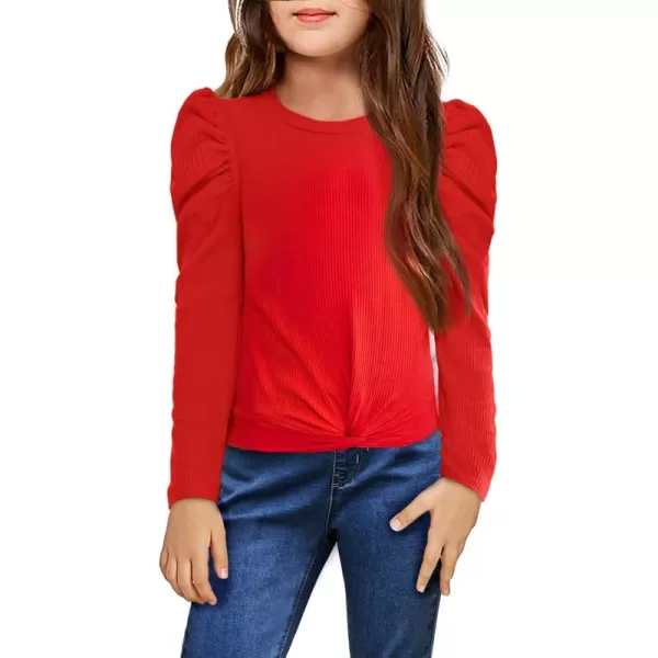 Arshiner Girls Puff Long Sleeve Shirts Twist Front Ribbed Knit T Shirt Crop Tops Tee Blouse