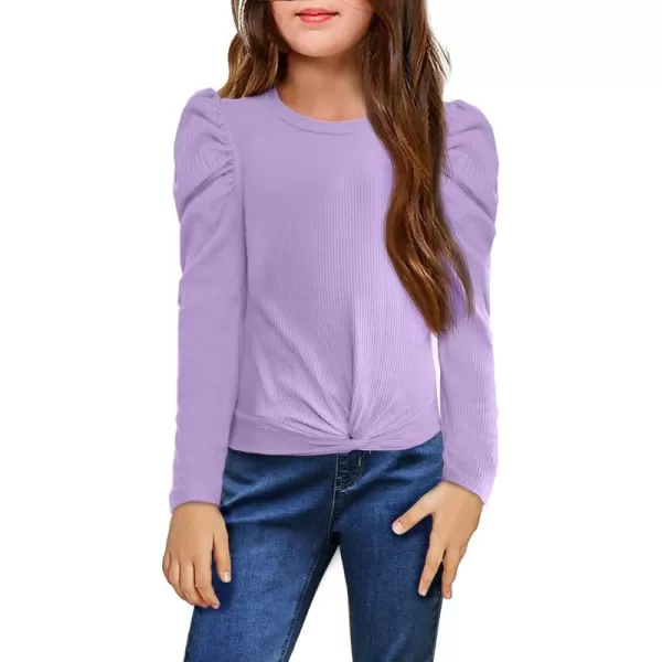 Arshiner Girls Puff Long Sleeve Shirts Twist Front Ribbed Knit T Shirt Crop Tops Tee Blouse