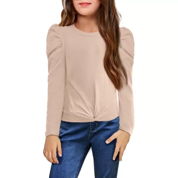 Arshiner Girls Puff Long Sleeve Shirts Twist Front Ribbed Knit T Shirt Crop Tops Tee Blouse
