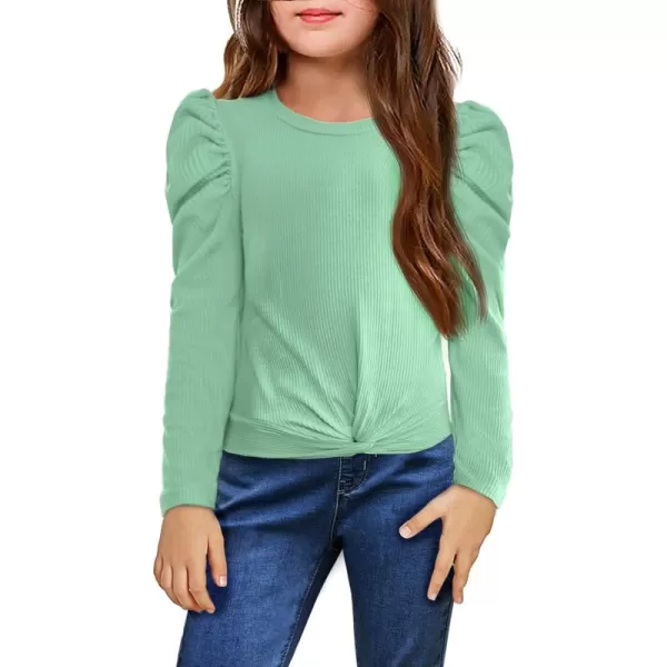 Arshiner Girls Puff Long Sleeve Shirts Twist Front Ribbed Knit T Shirt Crop Tops Tee Blouse