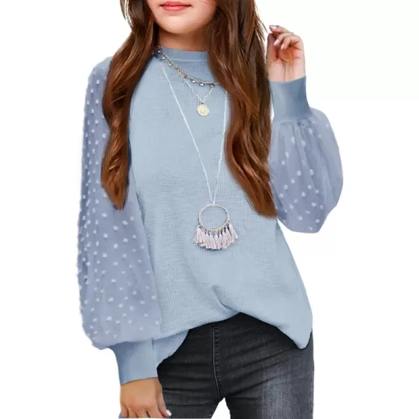 Arshiner Girls Puff Long Sleeve Sweaters Crewneck Lace Polka Dot Casual Knit Tops Pullover Jumper Outwear for Kids