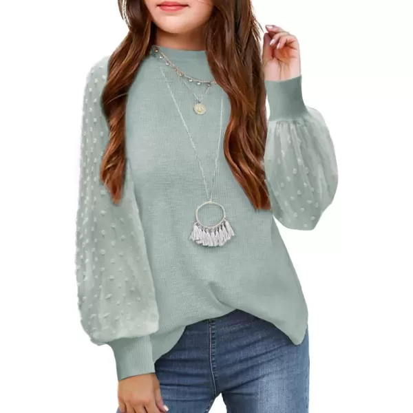 Arshiner Girls Puff Long Sleeve Sweaters Crewneck Lace Polka Dot Casual Knit Tops Pullover Jumper Outwear for Kids