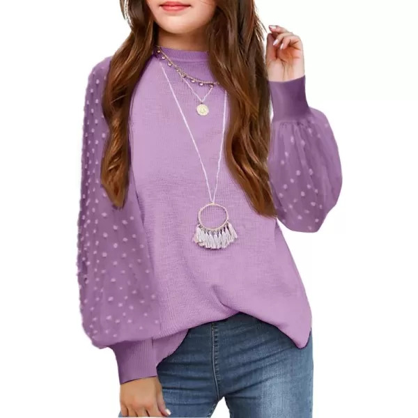 Arshiner Girls Puff Long Sleeve Sweaters Crewneck Lace Polka Dot Casual Knit Tops Pullover Jumper Outwear for Kids