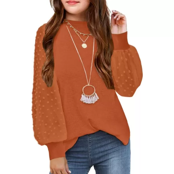 Arshiner Girls Puff Long Sleeve Sweaters Crewneck Lace Polka Dot Casual Knit Tops Pullover Jumper Outwear for Kids
