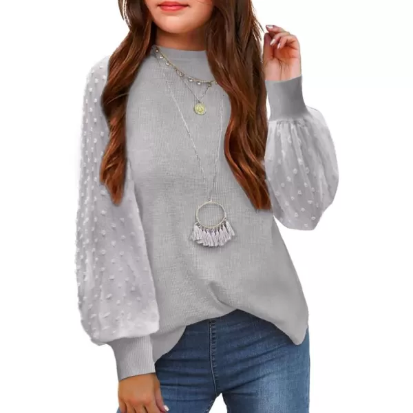 Arshiner Girls Puff Long Sleeve Sweaters Crewneck Lace Polka Dot Casual Knit Tops Pullover Jumper Outwear for Kids