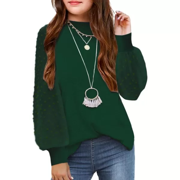 Arshiner Girls Puff Long Sleeve Sweaters Crewneck Lace Polka Dot Casual Knit Tops Pullover Jumper Outwear for Kids