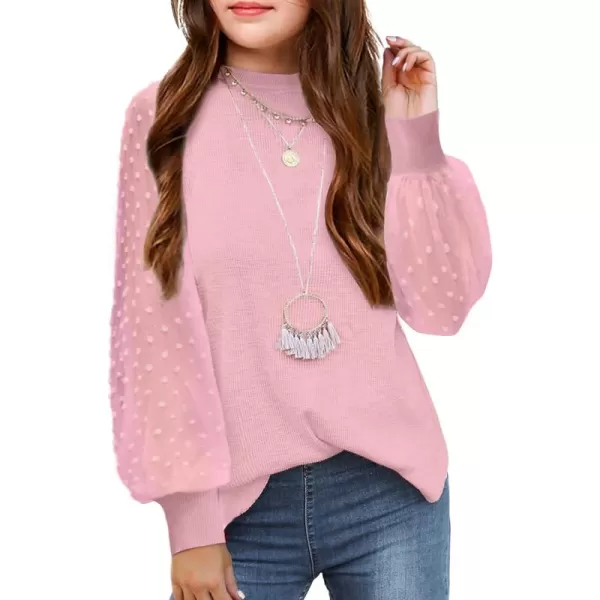 Arshiner Girls Puff Long Sleeve Sweaters Crewneck Lace Polka Dot Casual Knit Tops Pullover Jumper Outwear for Kids