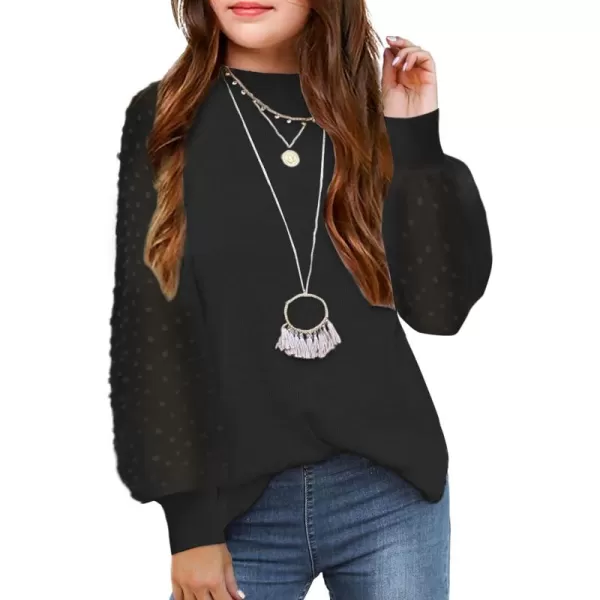 Arshiner Girls Puff Long Sleeve Sweaters Crewneck Lace Polka Dot Casual Knit Tops Pullover Jumper Outwear for Kids