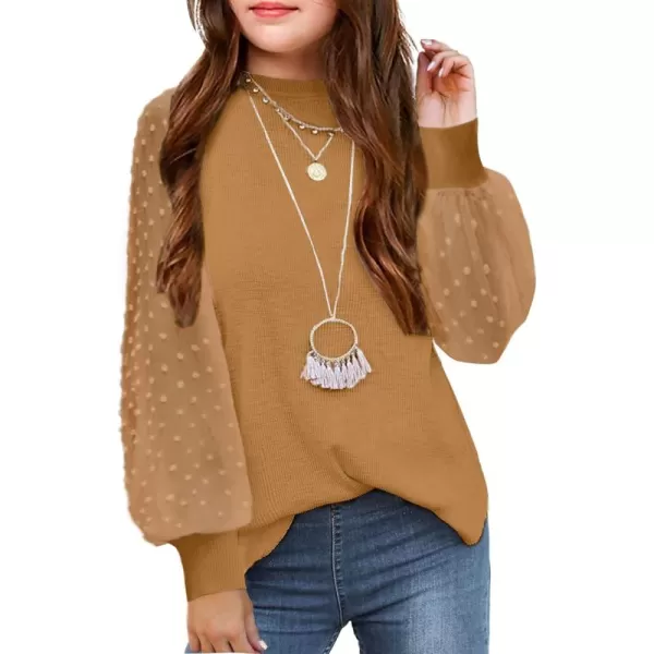 Arshiner Girls Puff Long Sleeve Sweaters Crewneck Lace Polka Dot Casual Knit Tops Pullover Jumper Outwear for Kids