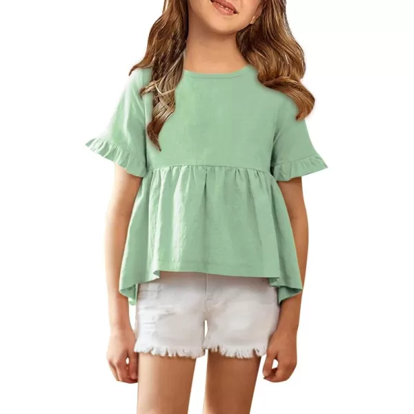 Arshiner Girls Shirts Summer Tops Cotton Linen Short Sleeve Plain Crew Neck Cute T-Shirt Tee Blouse