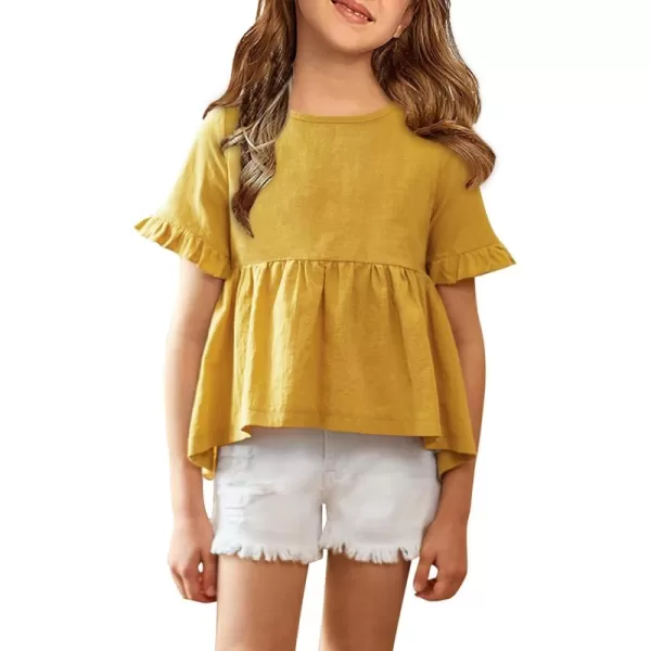 Arshiner Girls Shirts Summer Tops Cotton Linen Short Sleeve Plain Crew Neck Cute T-Shirt Tee Blouse