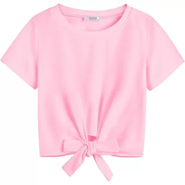 Arshiner Girls Short Sleeve Shirts Tie Knot Front Tops T Shirts for Kids Crewneck Cute Casual Tie Dye Tee Blouse