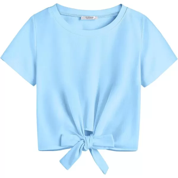 Arshiner Girls Short Sleeve Shirts Tie Knot Front Tops T Shirts for Kids Crewneck Cute Casual Tie Dye Tee Blouse