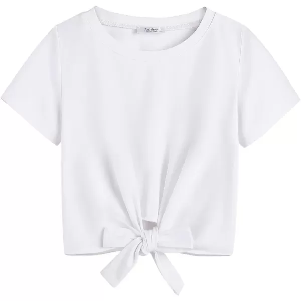 Arshiner Girls Short Sleeve Shirts Tie Knot Front Tops T Shirts for Kids Crewneck Cute Casual Tie Dye Tee Blouse